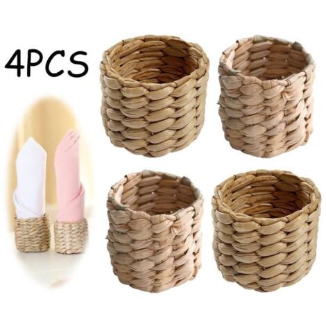 Rond de Serviette - Naturel - Tissé à la Main - 4 pièces - 5 cm - Quenouilles