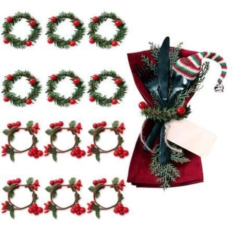 Rond de Serviette - Noël - 12 Pièces - Vert et Rouge - Décoration de Table Festive