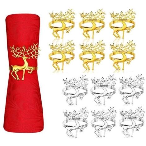 Rond de serviette - Non spécifié - 12 pcs - Métal - et Or - Design Renne de Noël