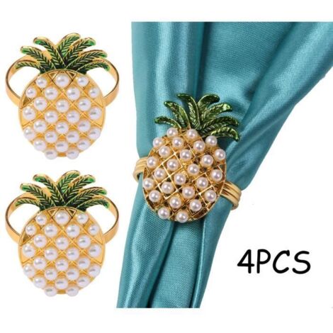Rond de Serviette - Non spécifié - Ananas - Métal Doré - 4 pièces - Perles Jaunes et Beiges