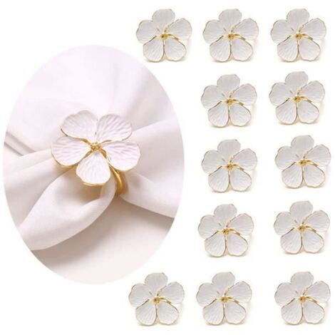 Rond de Serviette - Non spécifié - Lot de 12 - Fleurs Blanches - Décoration de Table - Noël