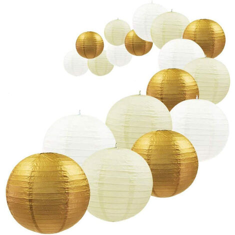 Rond Lanternes de Papier Colorées, 18pcs Décorations Chinoises en Papier Suspendu pour Lanternes à Boule Lampes Fête de Noël Décoration de Mariage (d'or)