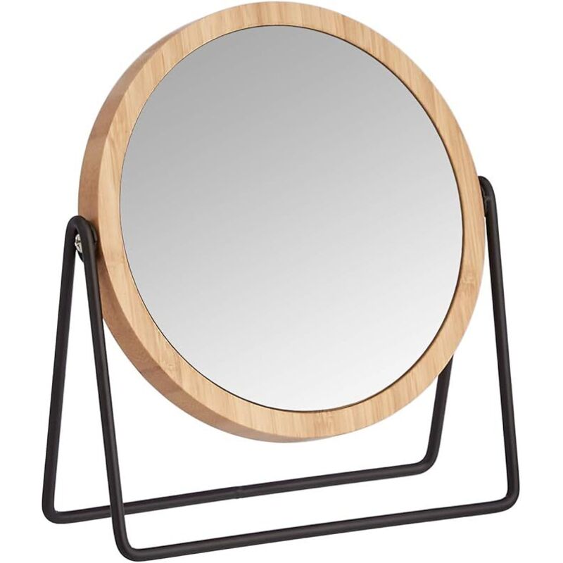 Rond Montage sur Table Miroir grossissant sur Pied, cerclé de Bambou,, Beige,