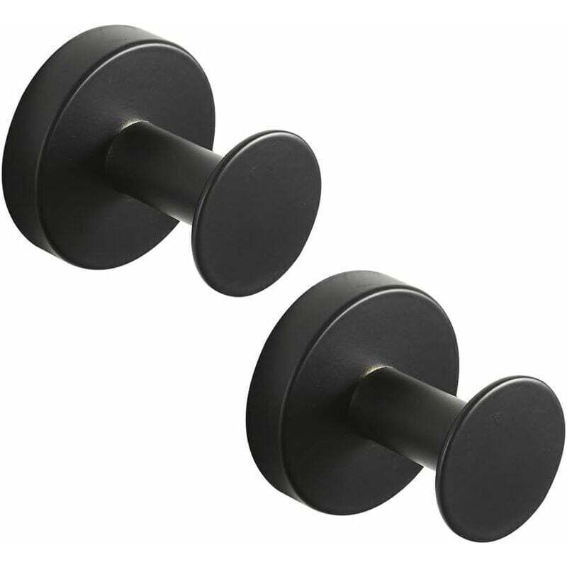 Rond Patère en Acier Inoxydable Couleur Noire, Peignoir Finition Peinte en Noir Fixation Murale, Support Serviette Style Moderne，2pcs