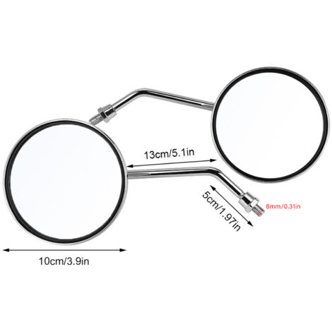 Rond Vue Arrière En Modifié Réflecteur Miroir, Paire de miroirs rétroviseurs universels de Moto 8mm Rétroviseur Rond Rear View de moto Chrome guidon rétroviseurs latéraux retroviseur primavera