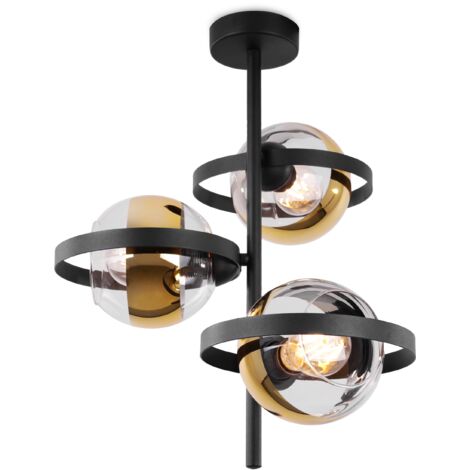 RONDA DECKENLEUCHTE SCHWARZ 3-PLATTIG GOLDENE LAMPE E27