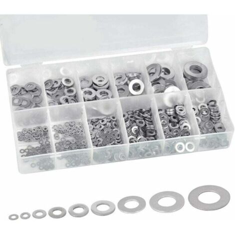 Rondella piatta in acciaio inossidabile, kit di assortimento di rondelle, rondelle grandi e piccole, M2/2,5/3/4/5/6/8/10/12 - Rondelle metalliche con scatola di plastica per fai da te, meccanica