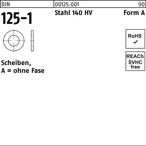 Rondelle 6,4 x 12 x 1, mm DIN 125, forme A