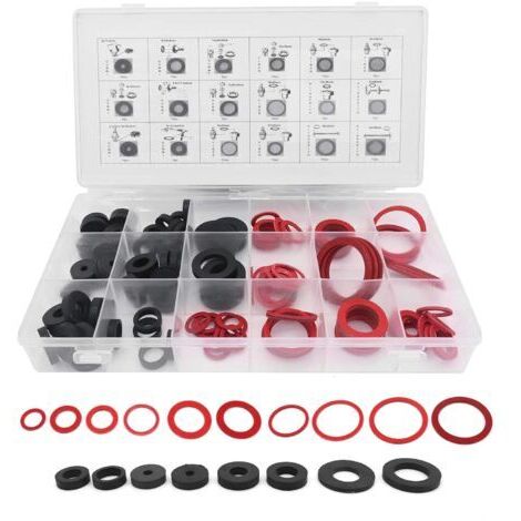 Rondelle de Joint en Caoutchouc, 141 Pcs 18 Tailles Kit de Joint Torique Joint de Plomberie Joint en Caoutchouc Assortiment Rondelle en Caoutchouc et Joint Fibre
