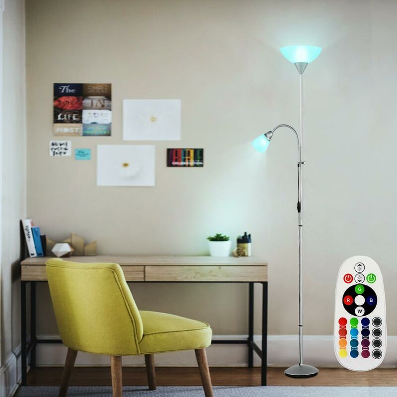 Lampadaire de salon plafonnier lampe à variateur Flexo commutable dans un ensemble comprenant des ampoules LED RVB
