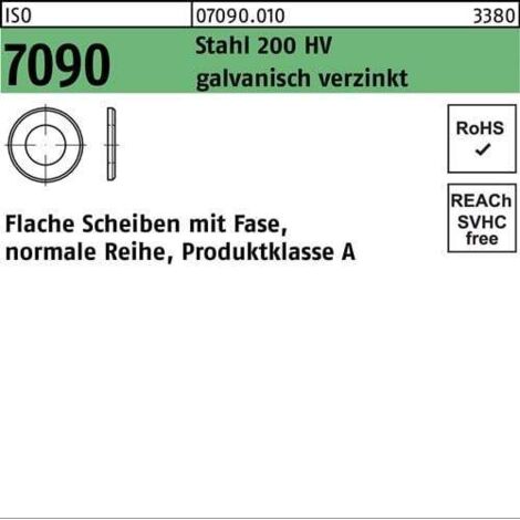 Rondelle ISO 7090 avec chanfrein 14 Acier 200 HV galv. 250 pièces
