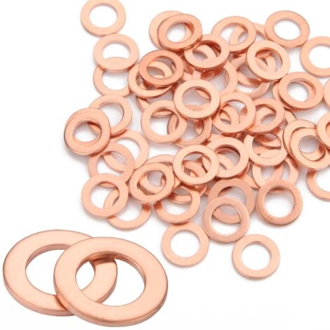 Rondelle metalliche Guarnizione di scarico in rame M10 50 pezzi Rondelle per cerniere della porta, guarnizione piatta Tappo di scarico O-ring per fissaggi a vite, anelli di tenuta per viti di tenuta (