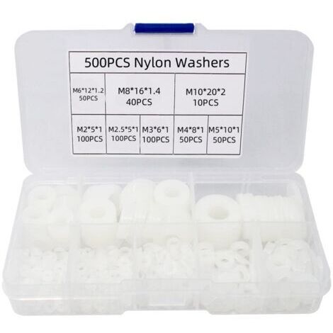 Rondelle Nylon Entretoise Plastique M2 M2.5 M3 M4 M5 M6 M8 M10 Ronde de Rondelle Plate 500 Pièces