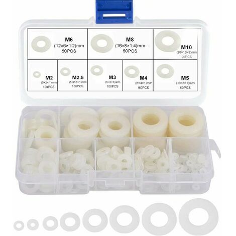 Rondelle Nylon Entretoise Plastique M2 M2.5 M3 M4 M5 M6 M8 M10 Ronde de Rondelle Plate 520 Pièces
