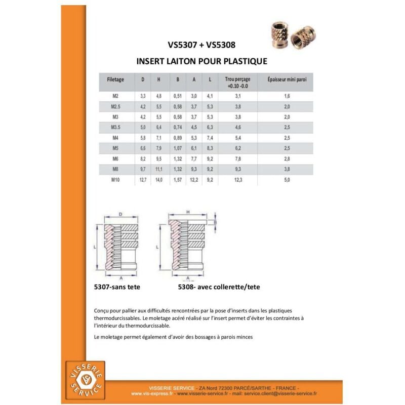 Vis Express - Insert Avec Tête broachfix Laiton M6X9.2-100 pièces
