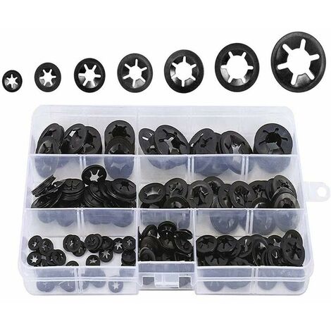 Rondelles, 340 Pièces Rondelles de Verrouillage à Vitesse Rapide, Finition Oxyde Noir Fixation Rapide Clips de Vitesse Kit d'Asortiment (M3 / M4 / M5 / M6 / M8 / M10 / M12)