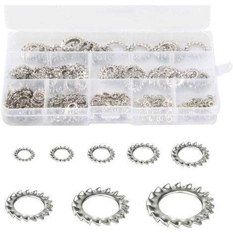 Rondelles de Verrouillage des Dents 300 pièces Rondelle Frein Inoxydable Rondelles Dentées Rondelles de Blocage Rondelles Dentées Externes Assortiment Ensemble (M2,5 M3 M4 M5 M6 M8 M10 M12)