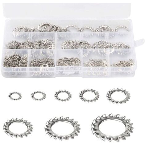 Rondelles dentées en inox – Lot de 300 pièces – Assortiment M2,5 à M12 – Rondelles de blocage pour fixation sécurisée