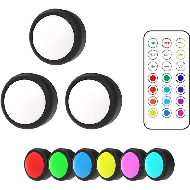 Rondelles lumineuses avec télécommande sous les lumières d'armoire LED à changement de couleur à piles sous les lumières de comptoir Stick On Light,