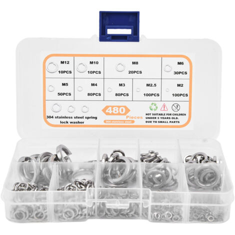 Rondelles plates en stainless steel 304 - kit 480 pièces (M2-M12) pour assemblage et réparation