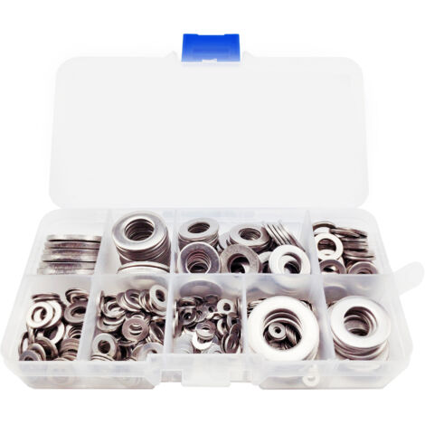 Rondelles, rondelles plates pour vis, 580 pièces Kit d'assortiment de rondelles plates en acier inoxydable M2 M2.5 M3 M4 M5 M6 M8 M10 M12 9 tailles