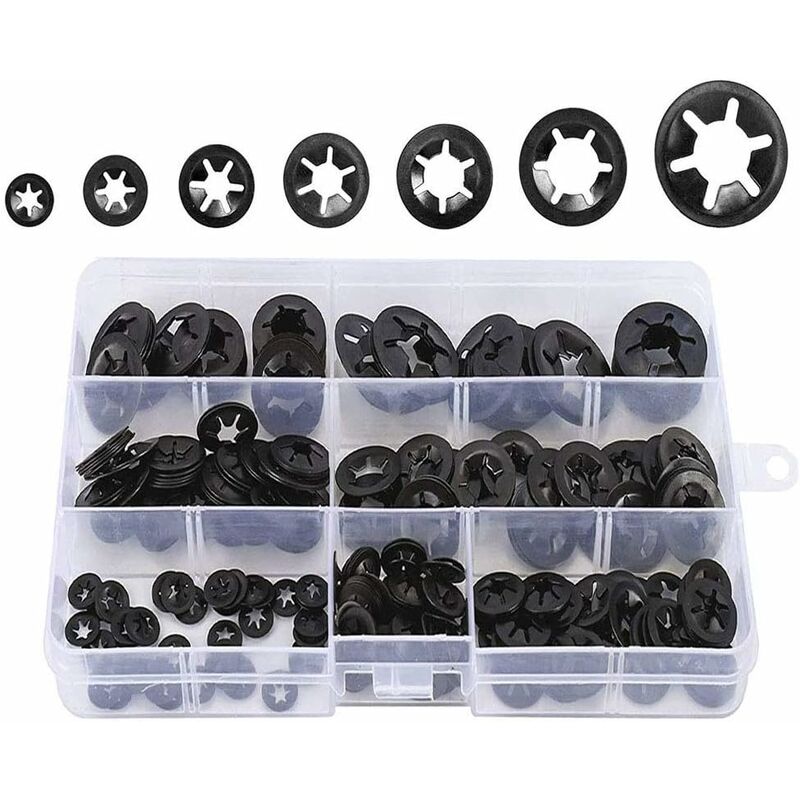 Rondelles Starlock, 340 Pièces Rondelles de Verrouillage à Vitesse Rapide, Finition Oxyde Noir Fixation Rapide Clips de Vitesse Kit d'Asortiment (M3