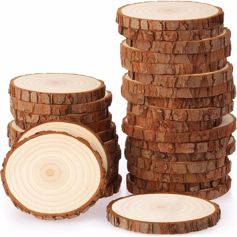 Rondin de Bois sans Trou Diamètre 30 Pcs Tranches de Bois Naturel Convient pour Decoration Noël Bois, Place Mariage, Pyrograveur Bois Fei Yu