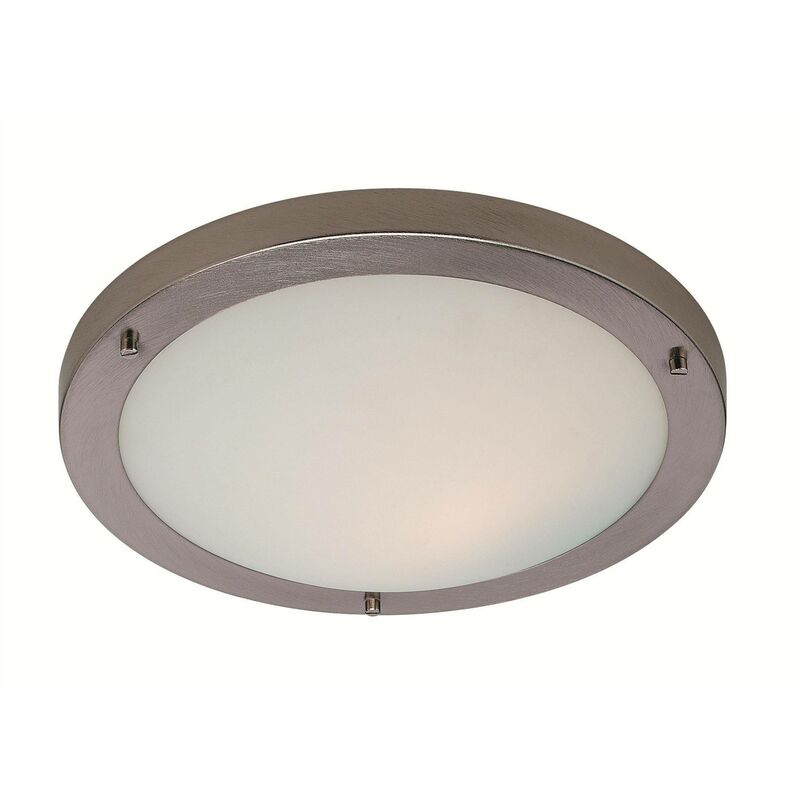 Rondo - LED 24 Light Flush Ceiling Light Brushed Steel, Opal Glass IP44 - Firstlight