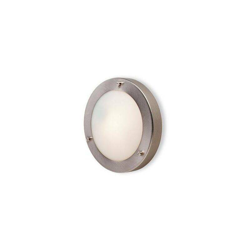 Rondo - 1 Light Wall / Flush Ceiling Light Brushed Steel, Opal Glass IP54, G9 - Firstlight