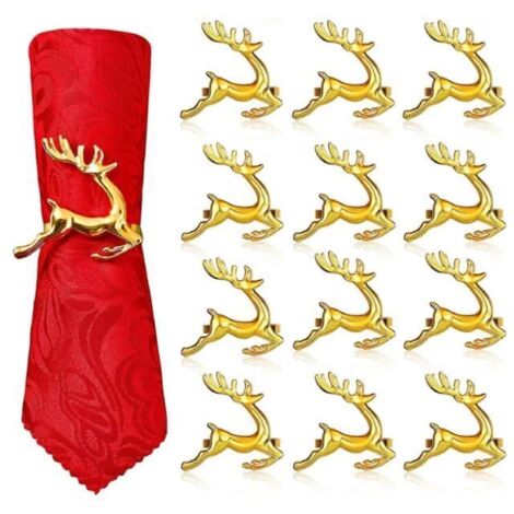 Ronds de serviette en métal or - 12 pièces - Décoration de Noël - 6 cm