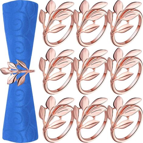 ronds Et Porte-serviettes,(10 Pcs-feuille,or Rose)anneau De Serviette En Mtal Porte-boucle De Serviette Pour La Dcoration De Table