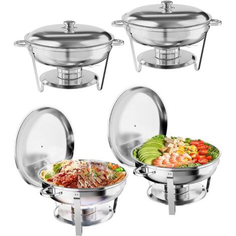 Ronds Réchaud à Buffet,Ensemble de Chauffe Plats Buffet 5L,Set Lot 4 Buffets Chauffants Acier Inoxydable,Fêtes Mariages Dîners Noël