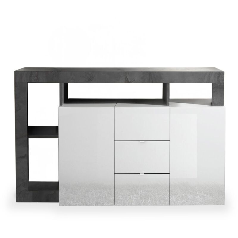 RONICA - Buffet 2 portes 3 tiroirs gris et blanc RONICA - Buffet 2 portes 3 tiroirs gris et blanc