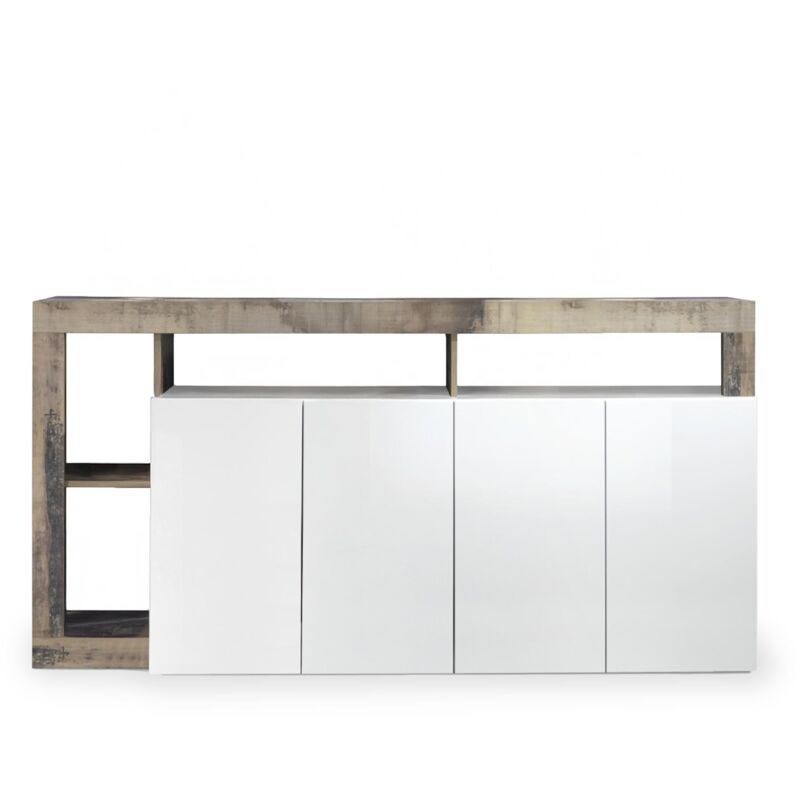 Mobilier Deco - ronica - Buffet 4 portes et 4 niches bois et blanc