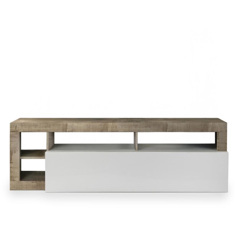 Mobilier Deco - ronica - Meuble tv 1 porte 4 niches bois et blanc