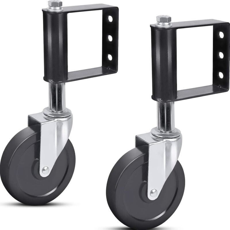 Lot de 2 roulettes de portail à ressort en caoutchouc résistant au vieillissement avec plaque de montage universelle, capacité de 100 kg, 100 mm