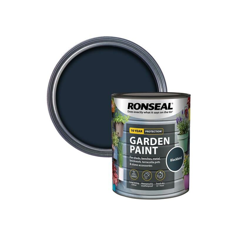 Ronseal 37406 Garden Paint Black Bird 750ml Exterior Outdoor Wood Shed Metal Brick