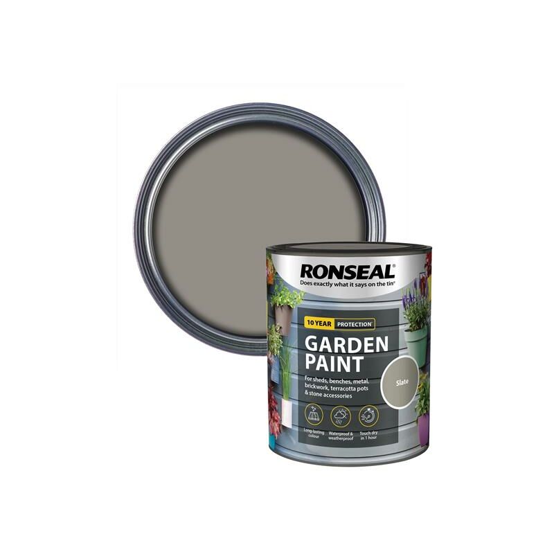 Ronseal - 37408 Garden Paint Slate 750ml Exterior Outdoor Wood Shed Metal Brick