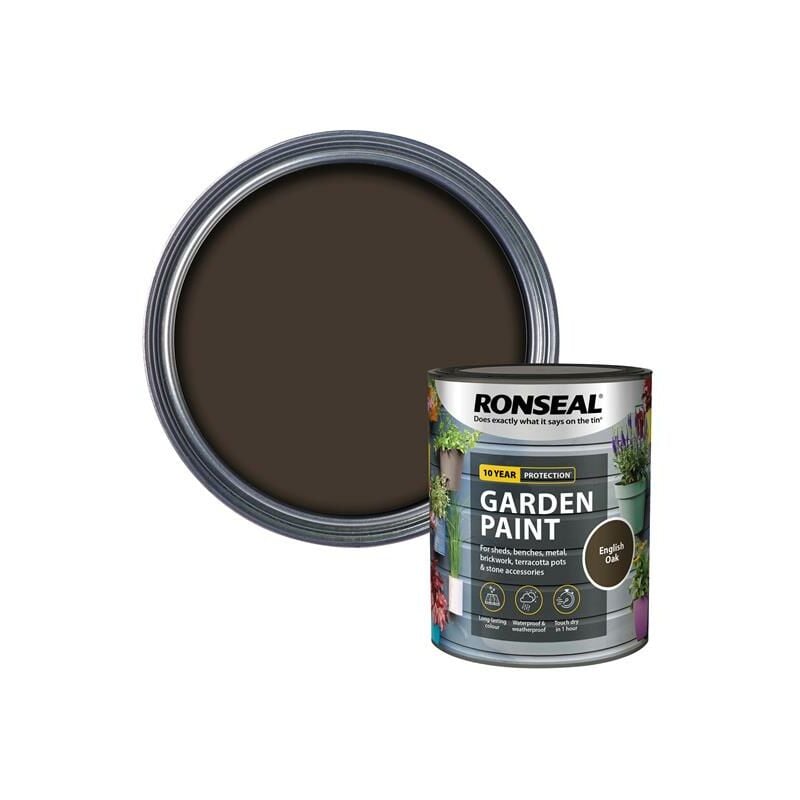 Ronseal - 37405 Garden Paint English Oak 750ml Exterior Outdoor Wood Shed Metal