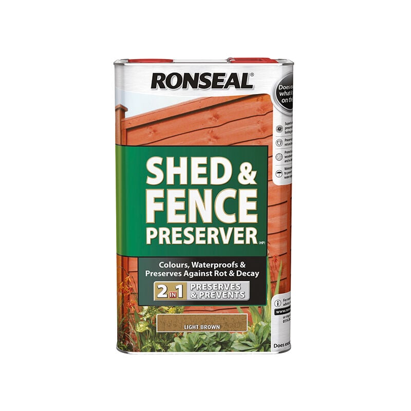 Ronseal - 37649 Shed & Fence Preserver Light Brown 5 litre RSLSFLB5L