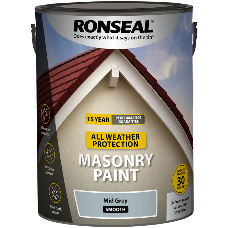 Ronseal - All Weather Masonry Paint - 5L - Mid Grey - Mid Grey