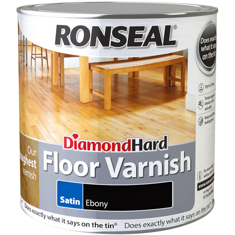 Ronseal Diamond Hard Floor Varnish - Ebony - Satin - 2.5L