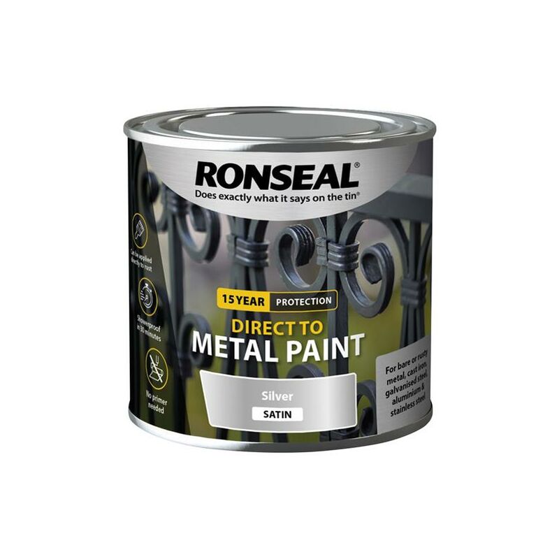 Ronseal 39404 Direct to Metal Paint Silver Satin 250ml RSLDTMSS250