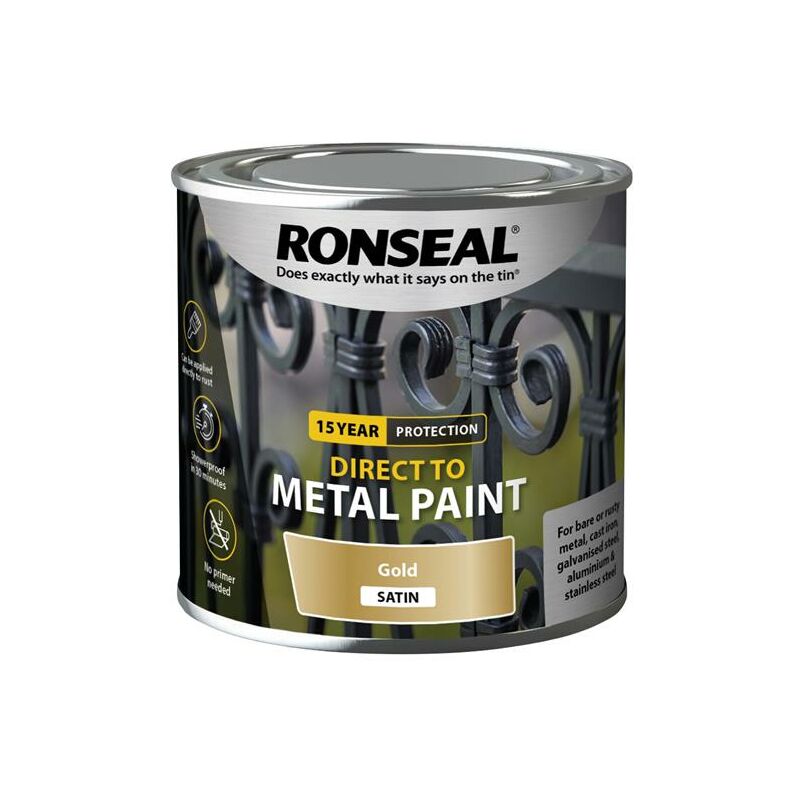 39402 Direct to Metal Paint Gold Satin 250ml RSLDTMGS250 - Ronseal