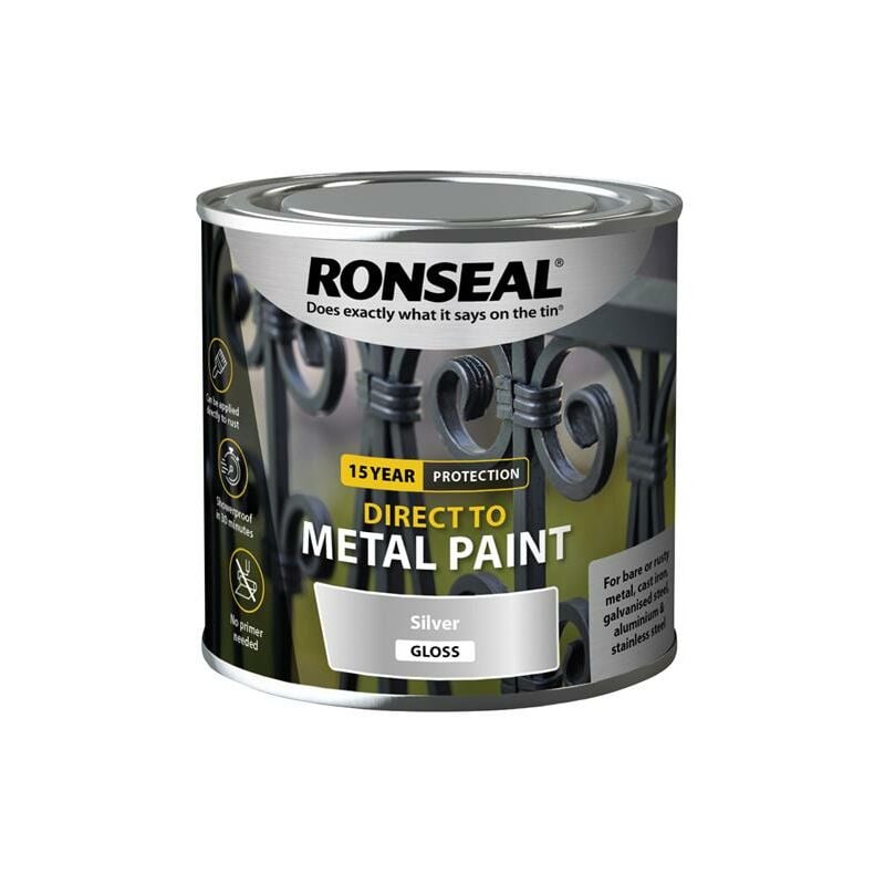 39403 Direct to Metal Paint Silver Gloss 250ml RSLDTMSG250 - Ronseal