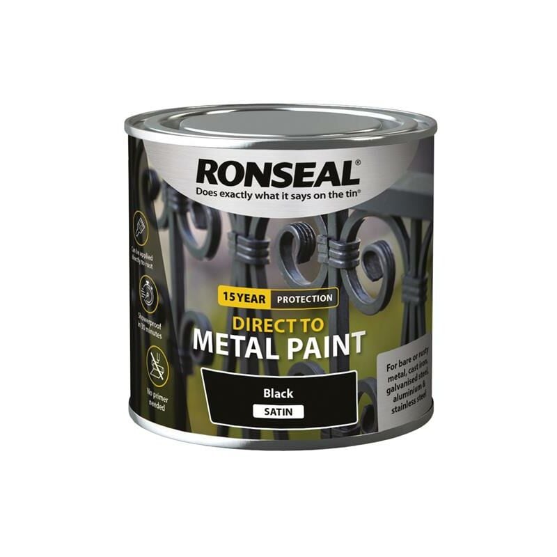Ronseal - 39180 Direct to Metal Paint Black Satin 250ml RSLDTMBS250