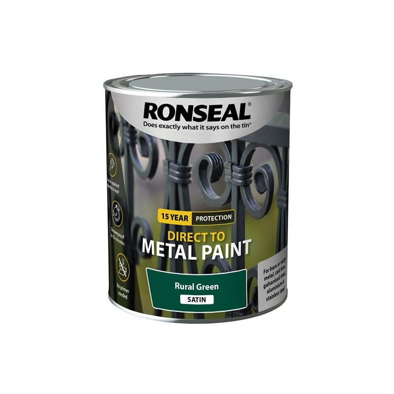 39203 Direct to Metal Paint Rural Green Satin 750ml RSLDTMRGS750 - Ronseal