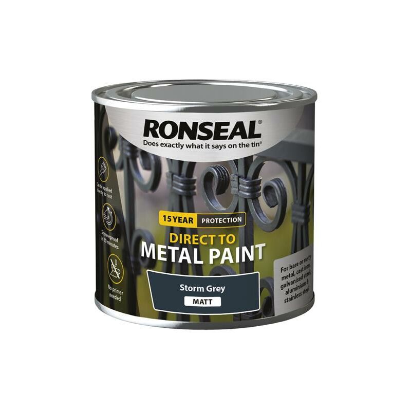 Ronseal - 39192 Direct to Metal Paint Storm Grey Matt 250ml RSLDTMSTM250