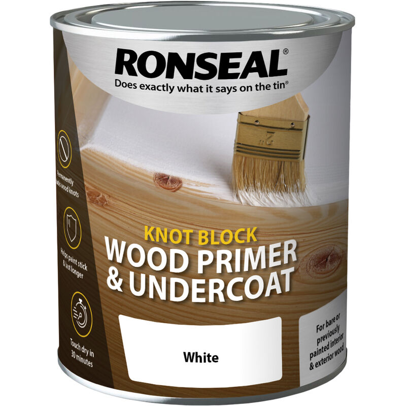 Knot Block Wood Primer and Undercoat - White - 750ml - White - Ronseal