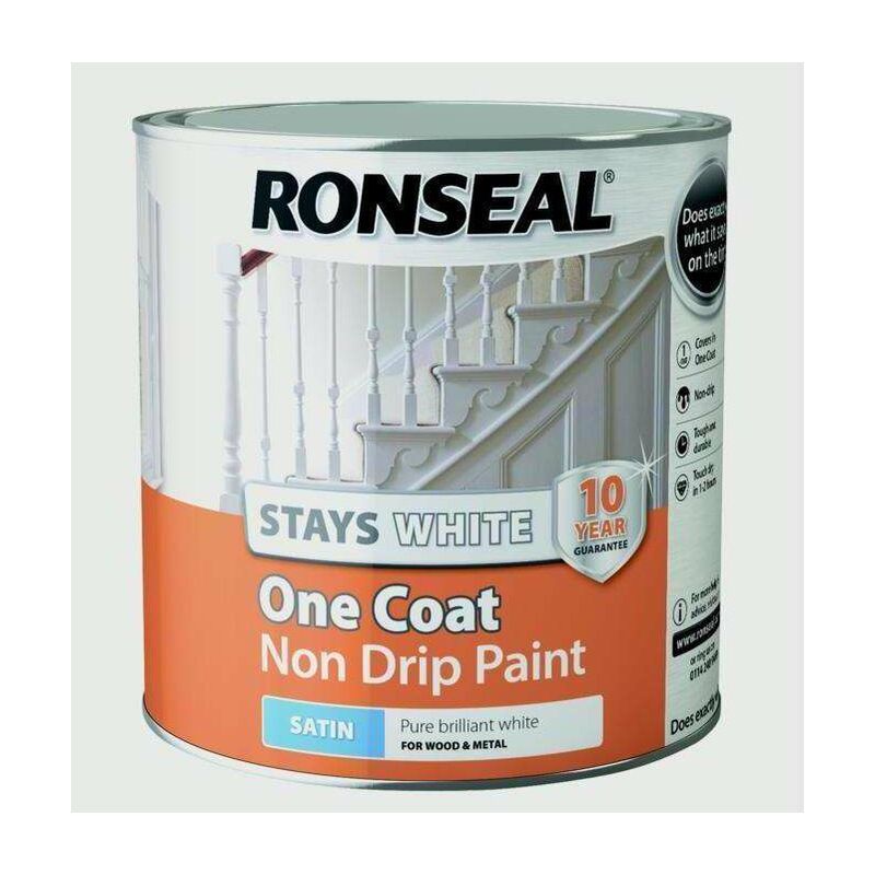 Ronseal Stays White One Coat Non Drip Paint - White Satin 2.5L